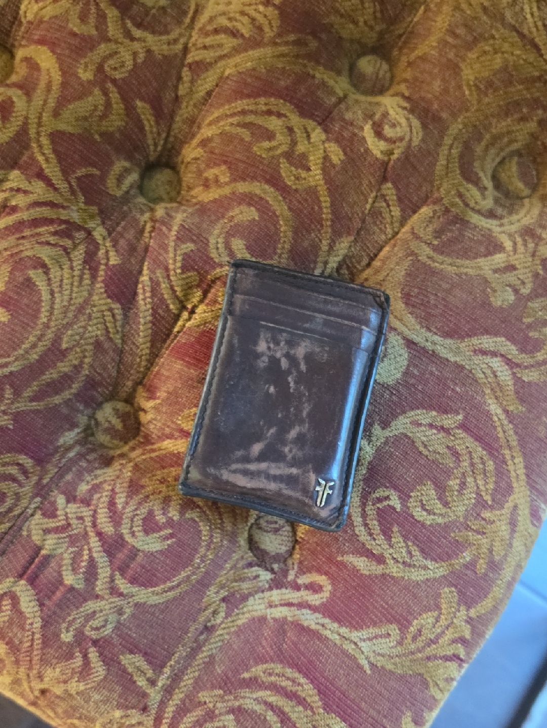 Frye Distressed Dark Brown Leather Card  Key Holder